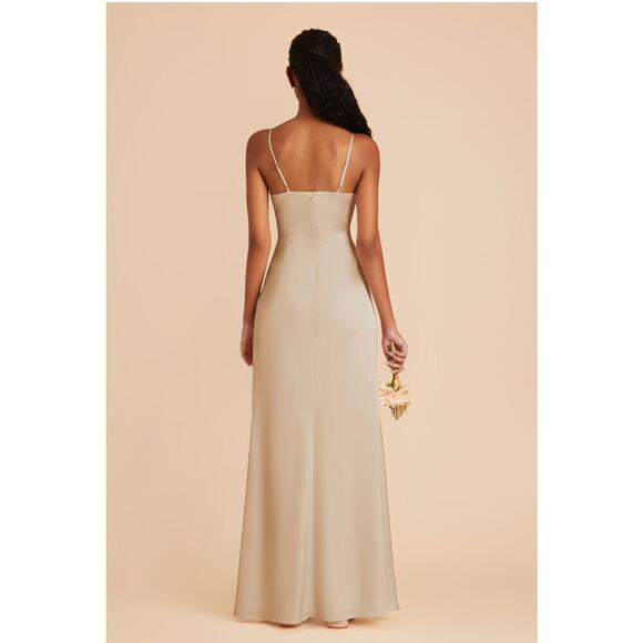 Birdy Grey Lydia Dress Matte Satin Neutral Champagne Medium Long Bridesmaid Cowl - Picture 2 of 13